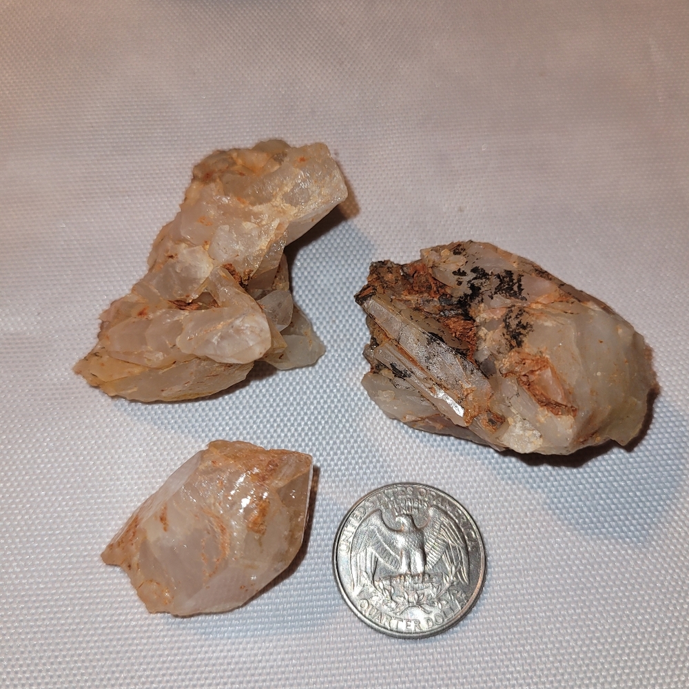 Natural Arkansas Quartz Crystal Cluster Set of 3 with Manganese Dendrites